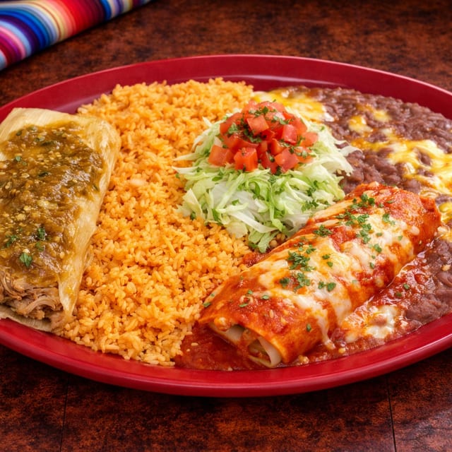 #12 Enchilada & Pork Tamal Combo.