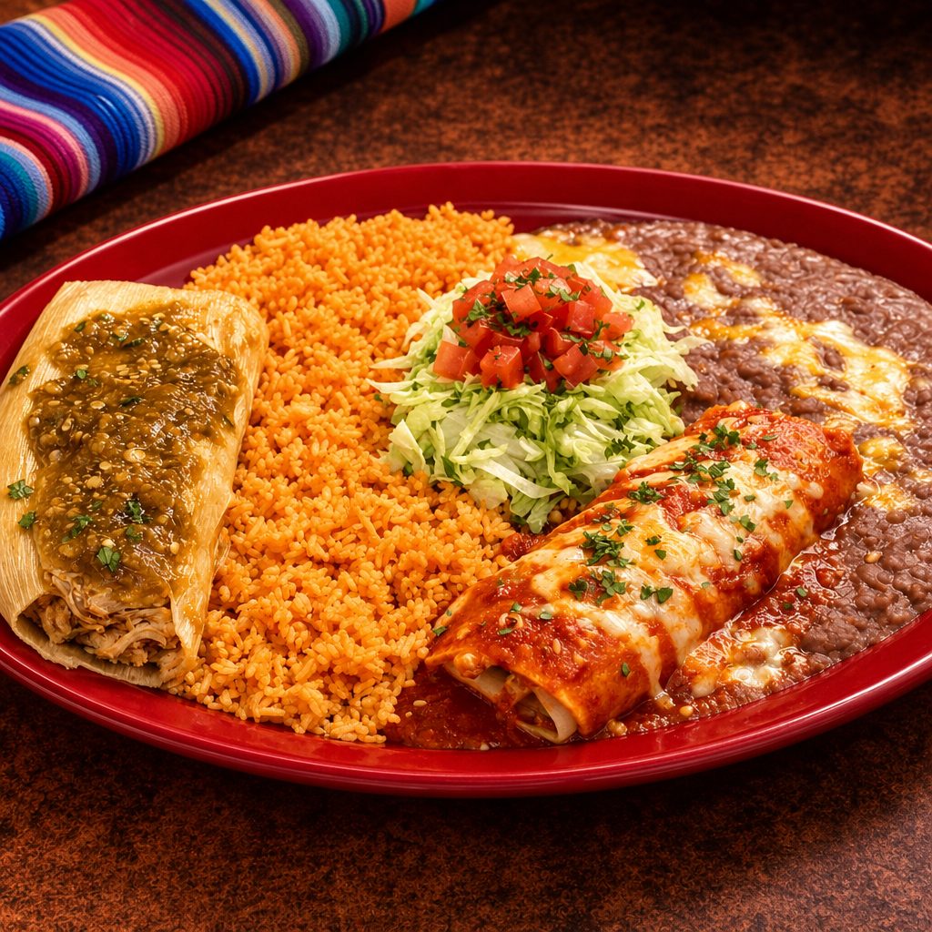 #12 Enchilada & Pork Tamal Combo.
