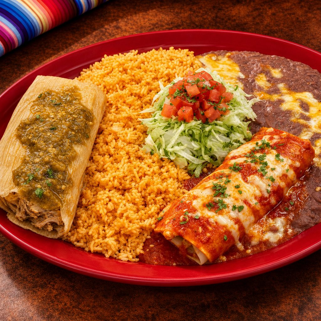 #12 Enchilada & Pork Tamal Combo.